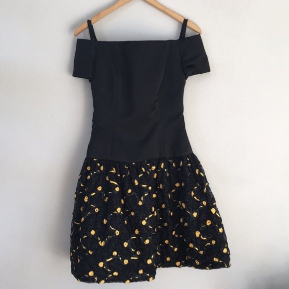 Fine Feathers Off Shoulder Black Bottom Poof Dress - Picture 1 of 7